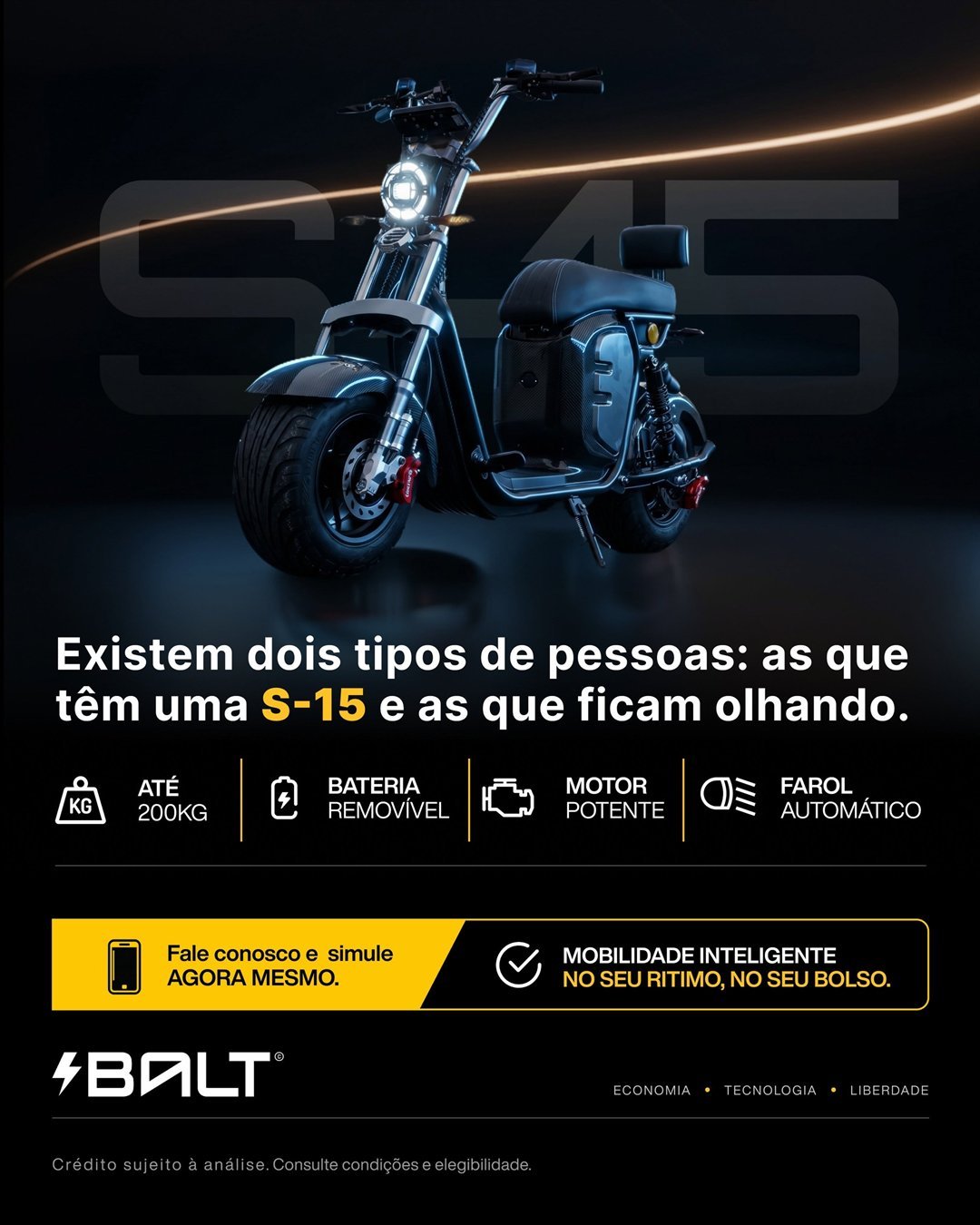 Post: Scooter Balt S-15, com bateria removível e farol automático